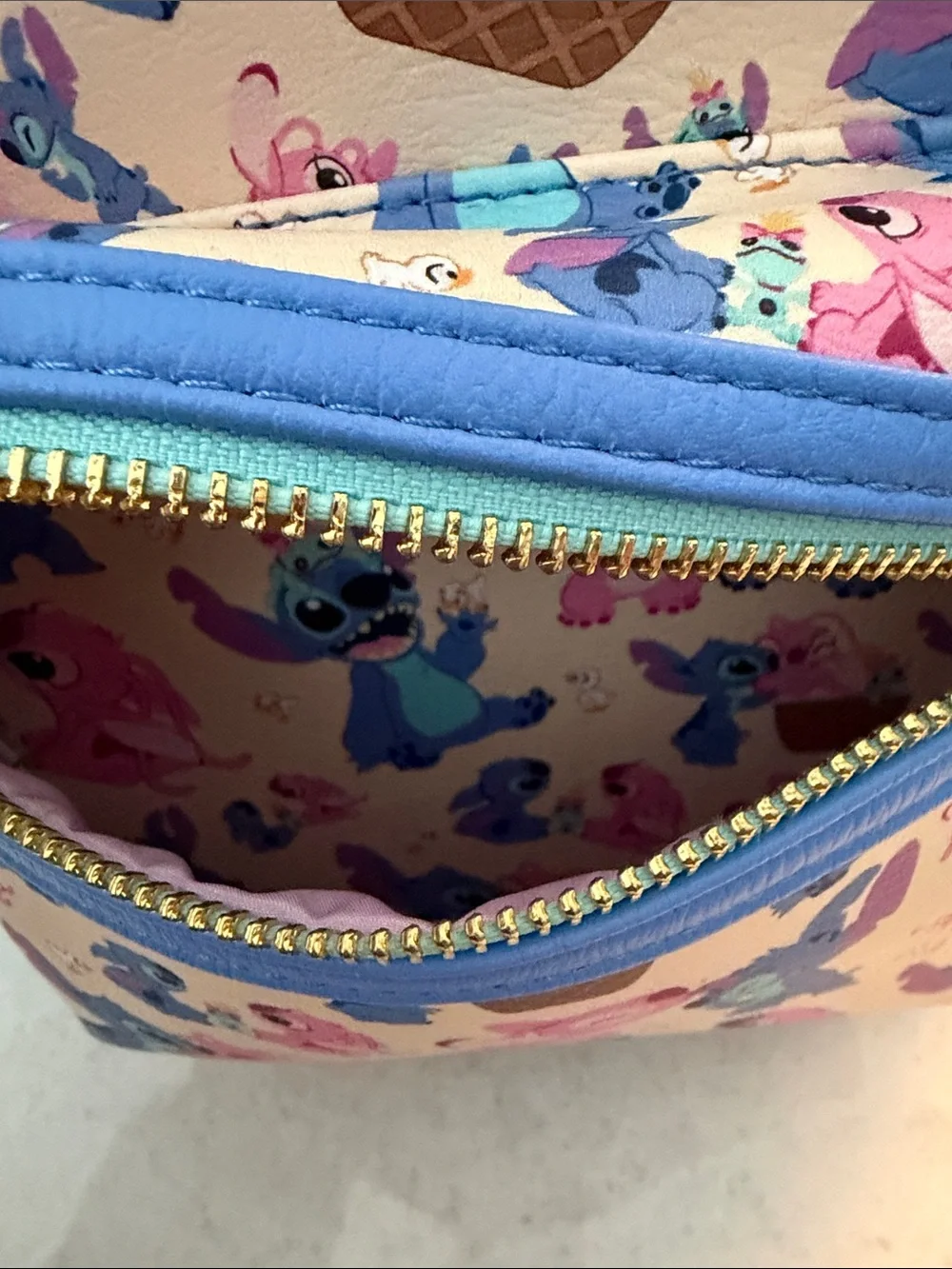 Disney Loungefly Stitch & Angel Mini Backpack - Pink, Blue, Cream